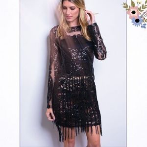 Banjul Sequined Tassel Black Mini Dress